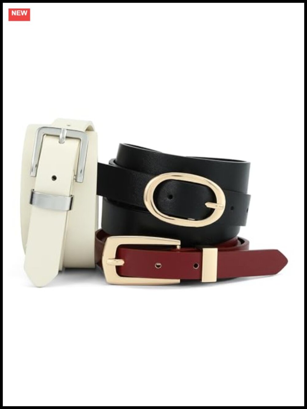 Faux Leather Skinny Waist Belts for Women Set of 3 Trendy Buckle